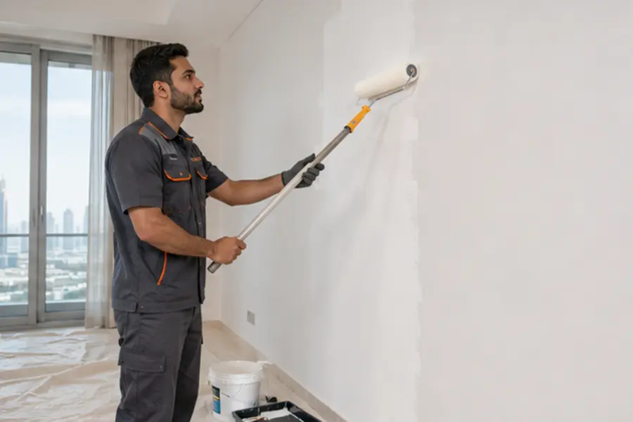 Professional painter finishing an interior wall